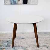 Alina 43" Round Dining Table in White & Dark Walnut Finish Wood
