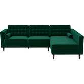 Christian Sectional Sofa with Right Facing Chaise in Green Velvet