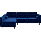 Christian Sectional Sofa with Left Facing Chaise in Blue Velvet