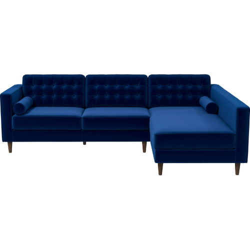Christian Sectional Sofa with Right Facing Chaise in Blue Velvet