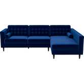 Christian Sectional Sofa with Right Facing Chaise in Blue Velvet