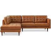 Lucco Sectional Sofa with Left Facing Chaise in Tufted Tan Leather