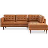 Lucco Sectional Sofa with Right Facing Chaise in Tufted Tan Leather