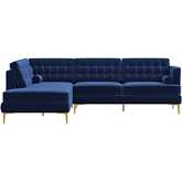 Brooke Sectional Sofa with Left Facing Chaise in Tufted Blue Velvet