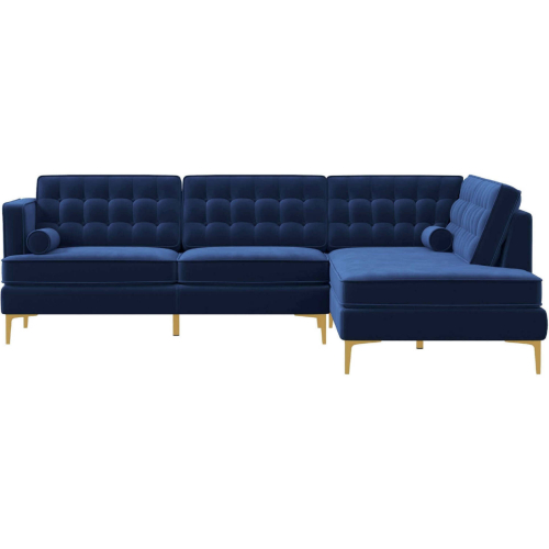 Brooke Sectional Sofa with Right Facing Chaise in Tufted Blue Velvet