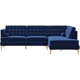 Brooke Sectional Sofa with Right Facing Chaise in Tufted Blue Velvet