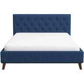 Graceville Queen Platform Bed in Tufted Blue Fabric