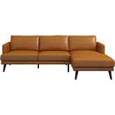 Lore L Shaped Sectional Sofa with Right Facing Chaise in Tan Leather