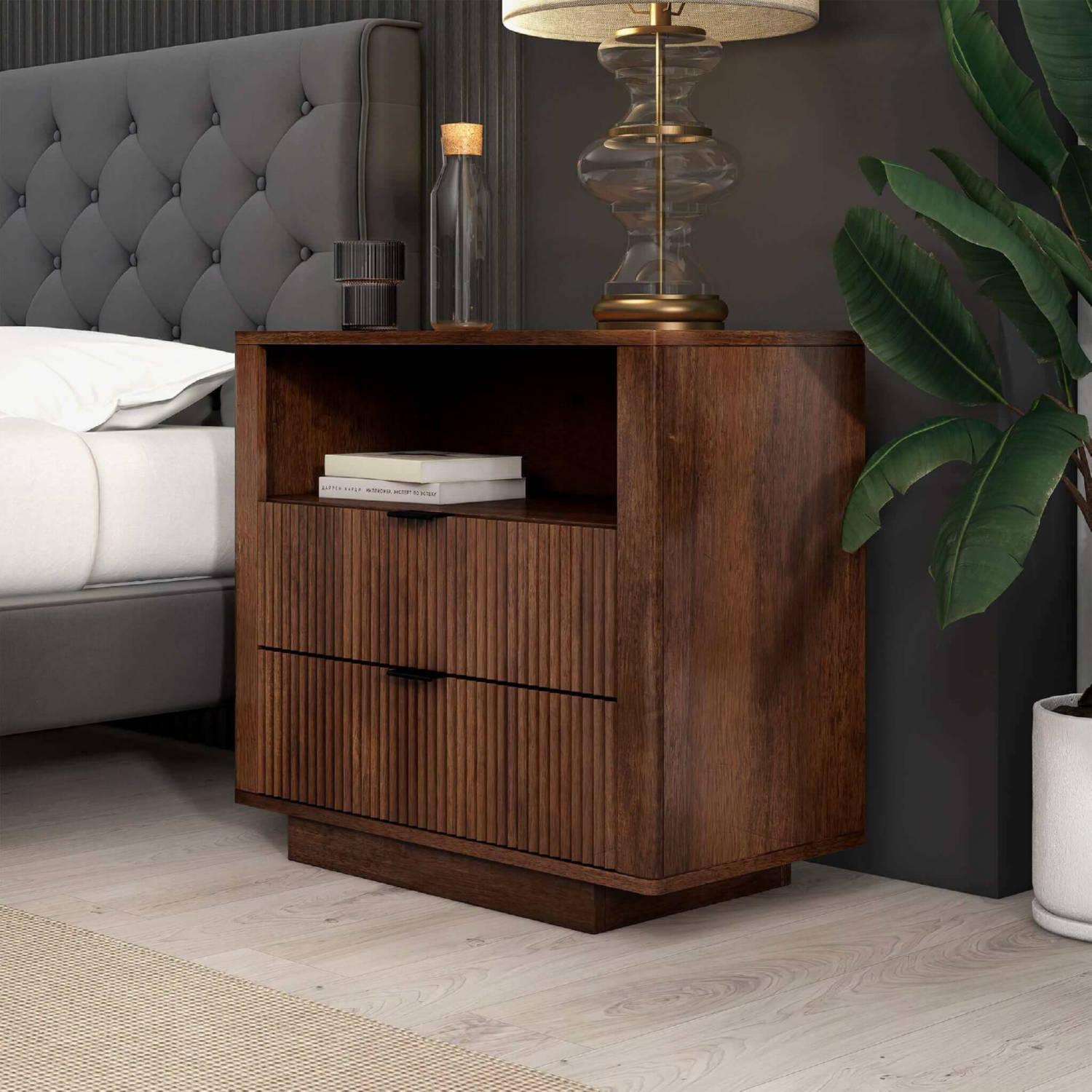 Ashcroft NST00700801 Lola 3 Drawer Nightstand in Walnut Finish Wood