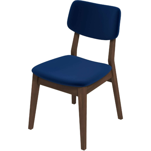 Mid Century Solid Back Dining Chair in Blue Velvet & Wood (Set of 2)