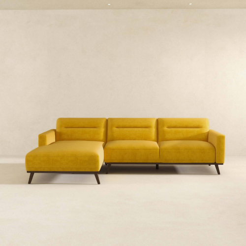 Ella L Shaped Sectional Sofa with Left Facing Chaise in Dark Yellow Linen