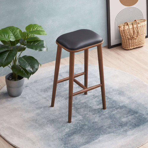 Jason Bar Stool in Black Leatherette & Wood
