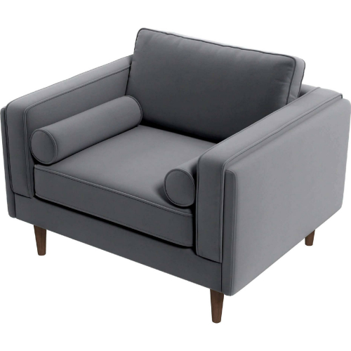 Amber Accent Lounge Chair in Grey Velvet & Wood