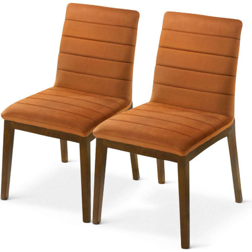 Ines Dining Chair in Channel Tufted Burnt Orange Velvet & Wood (Set of 2)