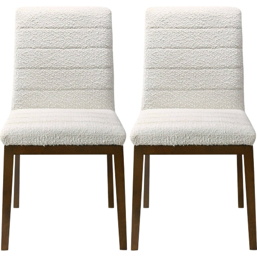 Ines Dining Chair in Channel Tufted White Boucle Fabric & Wood (Set of 2)