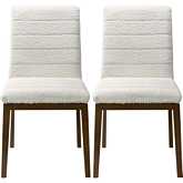 Ines Dining Chair in Channel Tufted White Boucle Fabric & Wood (Set of 2)