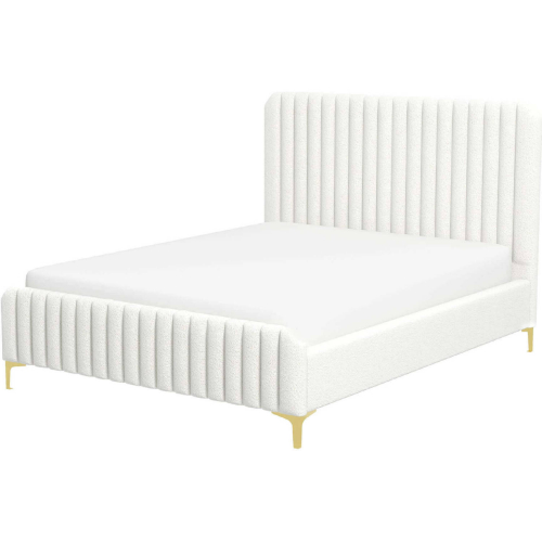 Valery King Platform Bed in Vertical Channel Tufted Cream Boucle Fabric