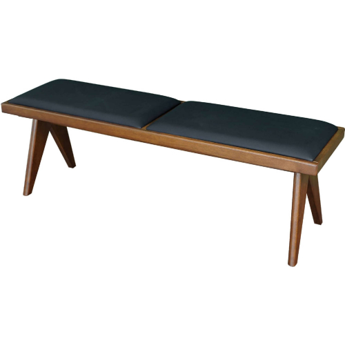 Keira Bench in Black Vegan Leather & Wood