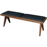 Keira Bench in Black Vegan Leather & Wood