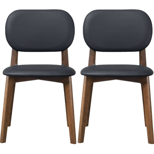 Kelsey Dining Chair in Black Vegan Leather & Wood (Set of 2)