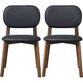 Kelsey Dining Chair in Black Vegan Leather & Wood (Set of 2)