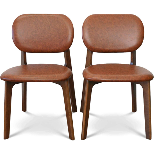 Kelsey Dining Chair in Brown Vegan Leather & Wood (Set of 2)