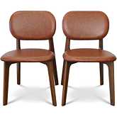 Kelsey Dining Chair in Brown Vegan Leather & Wood (Set of 2)