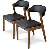 Enzo Dining Chair in Black Leather & Wood (Set of 2)