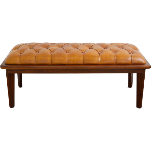 Arden Bench in Tufted Tan Leather & Wood