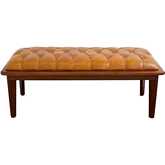 Arden Bench in Tufted Tan Leather & Wood