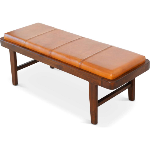 Maddox Bench in Tan Leather & Wood