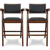 Athena Counter Stool Chair in Black Vegan Leather & Wood