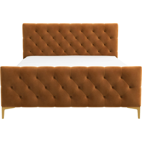 Bailey Queen Platform Bed in Tufted Cognac Velvet