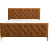 Bailey Queen Platform Bed in Tufted Cognac Velvet