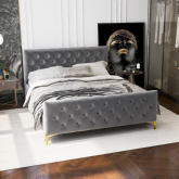 Bailey Queen Platform Bed in Tufted Dark Grey Velvet