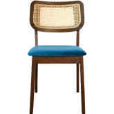Kaden Dining Chair in Wood, Rattan & Navy Blue Velvet (Set of 2)