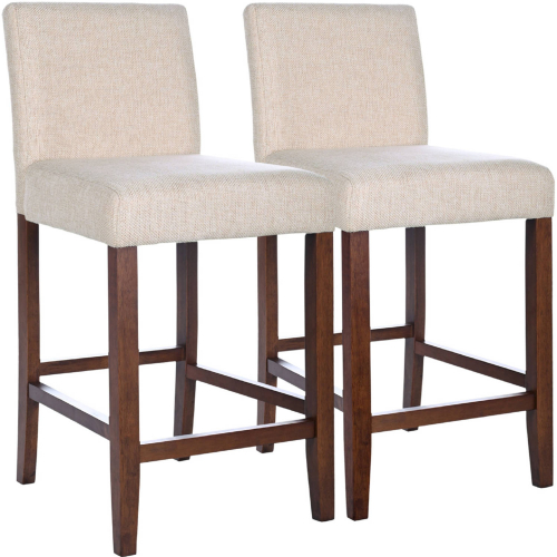 Dorian Counter Chair Stool in Beige Fabric & Wood (Set of 2)