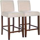 Dorian Counter Chair Stool in Beige Fabric & Wood (Set of 2)