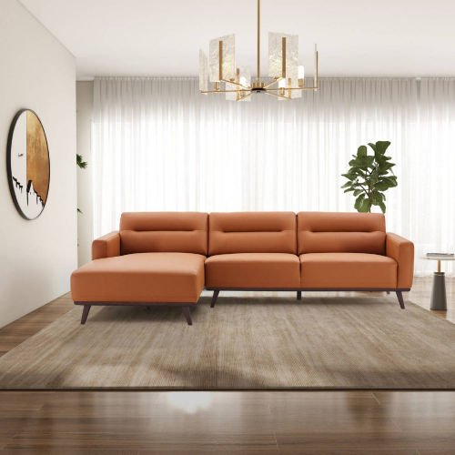 Ella Sectional Sofa with Left Facing Chaise in Cognac Vegan Leather