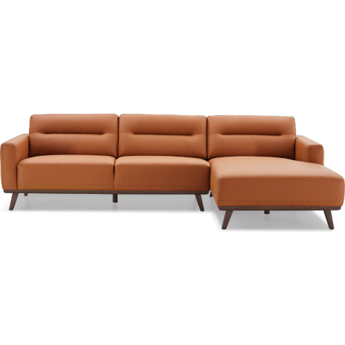 Ella Sectional Sofa with Right Facing Chaise in Cognac Vegan Leather