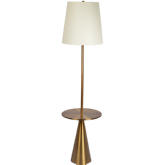 Celestial Floor Lamp with Accent Table in Brass Metal & White Shade