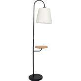 Seoul Floor Lamp with Table in Black Metal & Wood