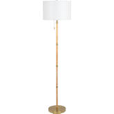 Stellar Floor Lamp in Wood, Rattan, Gold Brass Metal & White Linen Shade