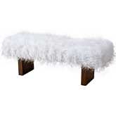 Henley Bench in White Khaki Faux Fur & Walnut Finish