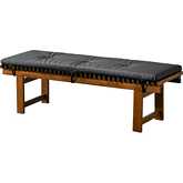 Lucia Bench in Black Vegan Leather & Walnut Finish Wood