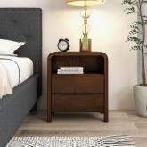 Lionel 2 Drawer Nightstand in Walnut Finish Solid Wood
