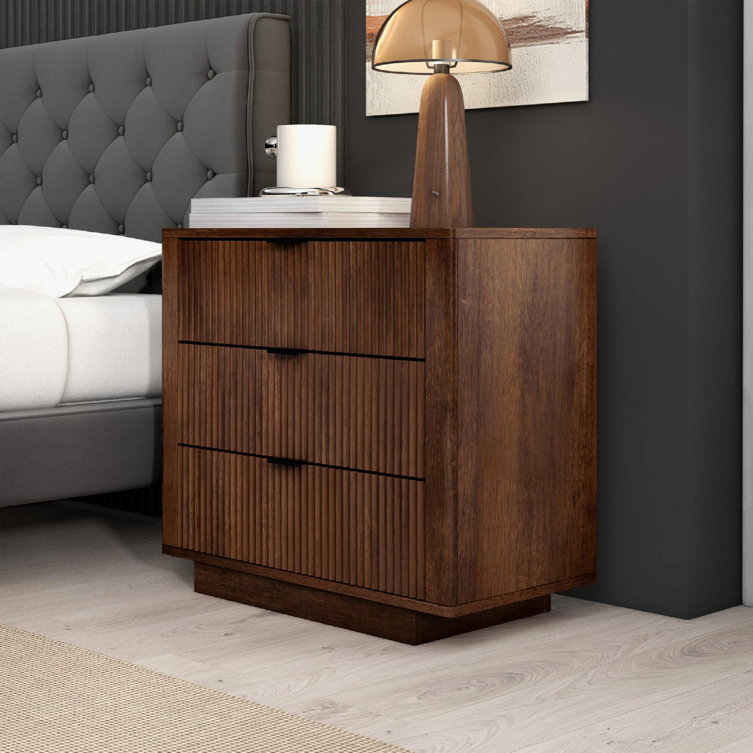 Ashcroft NST00700802 Lola 3 Drawer Nightstand in Walnut Finish