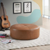 Rochelin Round Ottoman in Tan Leather