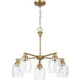 Elegance 5 Light Chandelier in Golden Brass Finish & Clear Water Glass