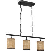 Elysian 3 Light Celling Pendant Light in Black Metal & Natural Rattan